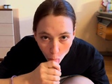 Redhead Teen with Big Tits Gives POV Blowjob to Make Guy Cum