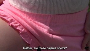 Super pale and super outgoing Japanese freshly married wife goes riding on a bicycle under a blue sky to have outside sex